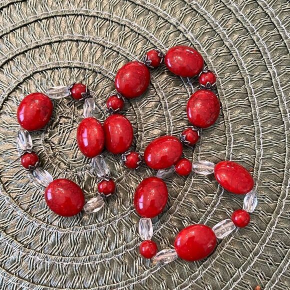 NWT Angelas Designs 3  stackable handmade bracelets red clear and silver - Picture 2 of 5